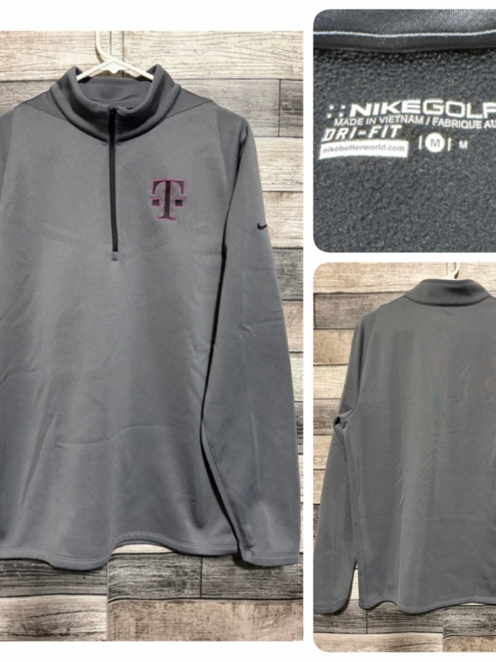 Nike Golf Dri Fit T-Mobile 1/4 Zip Pullover Men’s M Gray Fleece Embroidered
